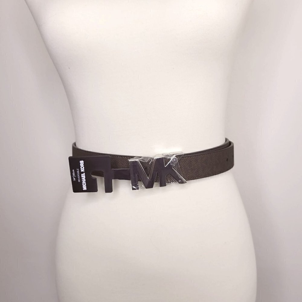Michael Kors Signature Belt, Reversible Logo Brown/Plain Brown Size 34 or M